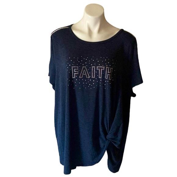 Retrology Gray Rhinestone Faith T Shirt Size 3X - Picture 1 of 7